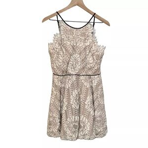 Floral Lace Dress with Black Trim